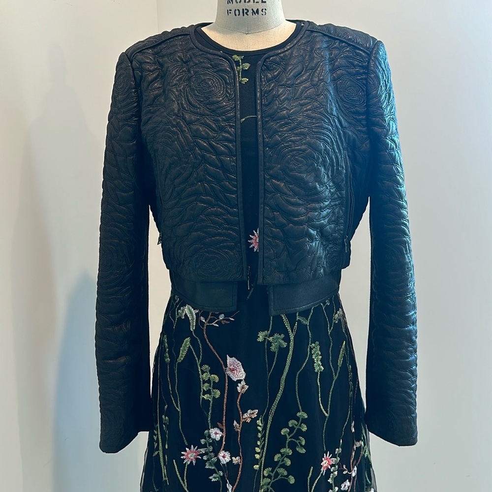 BCBG faux leather zip front bomber jacket